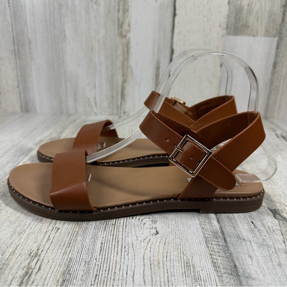 Steve Madden Shoes - New Steve Madden Tesa Cognac Faux Leather Buckle Strap Summer Flat Sandal #340